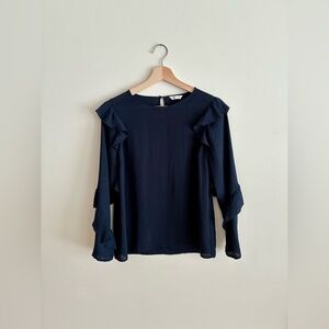 Cubus Elegant Navy Ruffle Sleeve Top